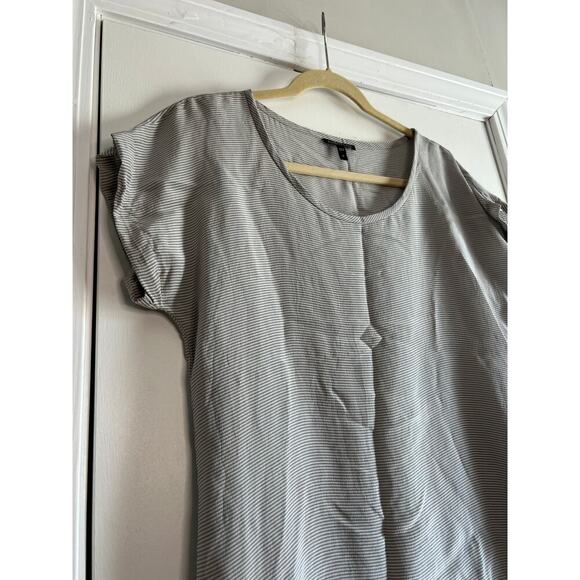 Eileen Fisher Grey White Striped Short Sleeve Silk Top Sz S - Picture 2 of 5